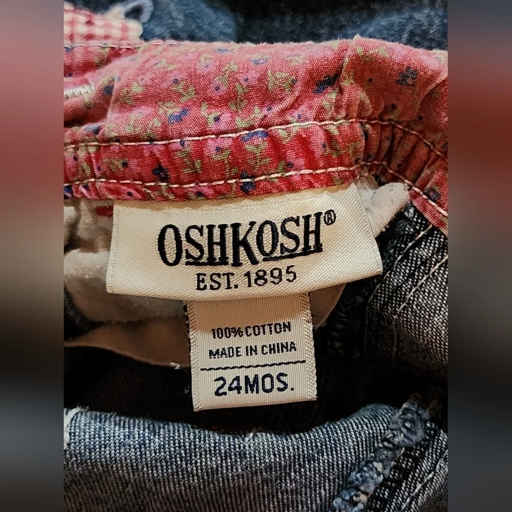 Vintage OshKosh B'gosh 24M Denim Overalls Alphabet Floral Lining 90s